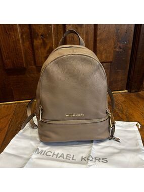 Michael Kors Rhea Zip Medium Backpack in Pebbled Dune Colored Leather